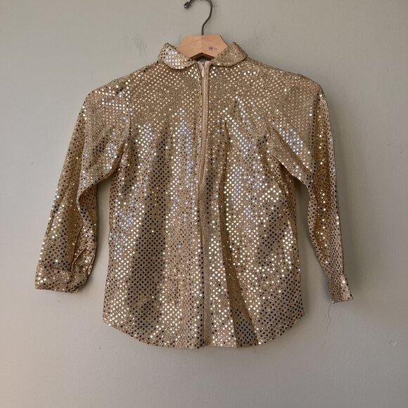 Gold‎ Sequin Long-Sleeve Top With Zipper Closure - Picture 2 of 5